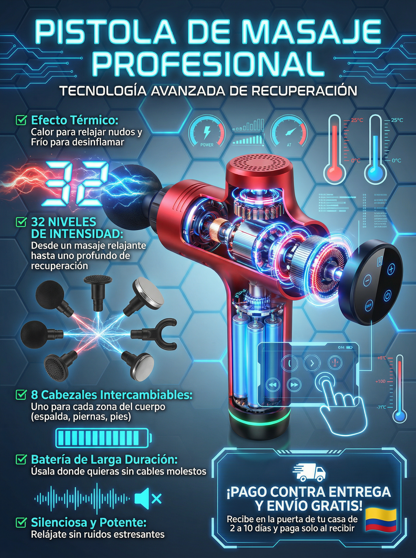Masajeador Frio/Caliente Fascial Gun PRO